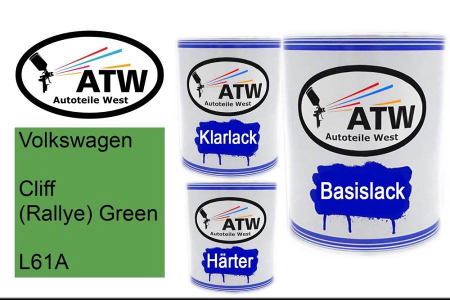 Volkswagen, Cliff (Rallye) Green, L61A: 1L Lackdose + 1L Klarlack + 500ml Härter - Set, von ATW Autoteile West.